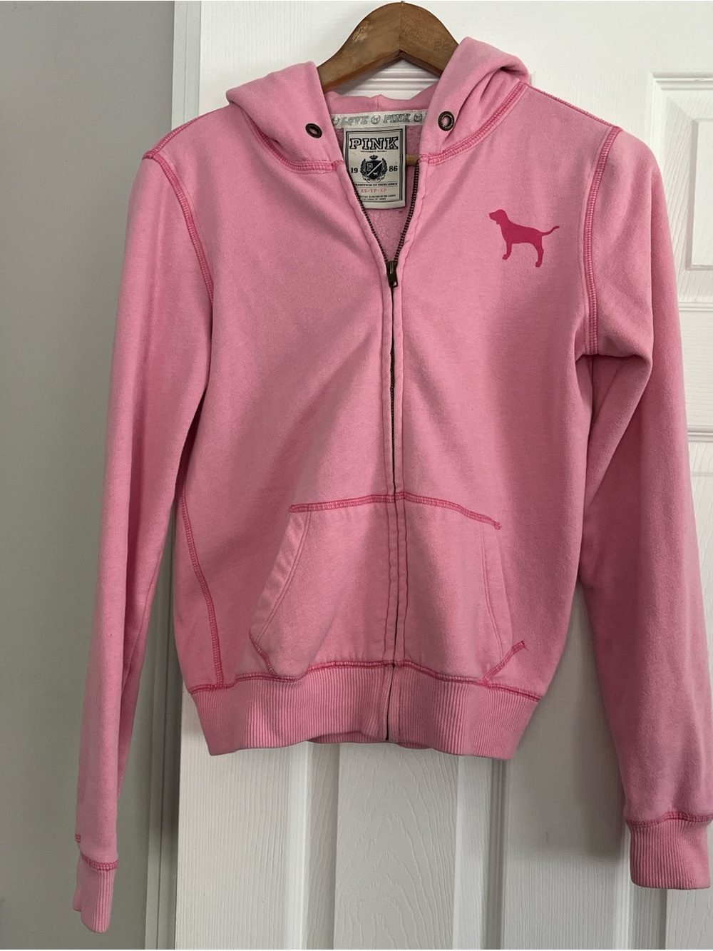 Y2K vintage PINK Victoria's Secret Light Pink Full-Zip Hoodie Dog Logo heart